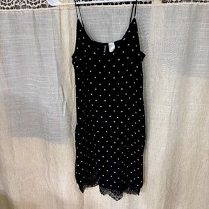 Divided Womans Strappy Lace Hem Polk A Dot Slip Dress Black/White Size 4